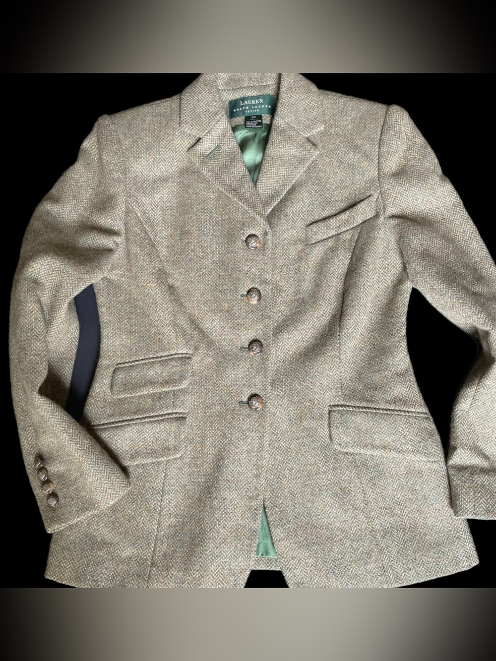 Classic Vintage Ralph Lauren Herringbone Riding Lambs Wool Blazer Jacket Sz 6 P